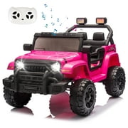 BCARORUR 12 Volt Ride on Toys for Toddlers w/Remote Control, Electric Ride on Truck Car w/ Shock Absorption, 3 Speeds, Bluetooth, Lights, Steering Wheel Quick Release (Pink)